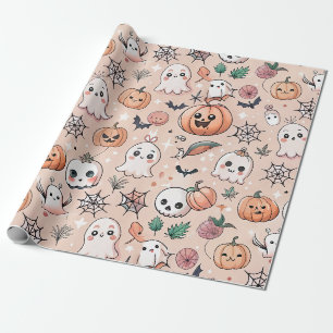 Halloween Doodle Pattern mit Ghosts & Pumpkins 2 Geschenkpapier