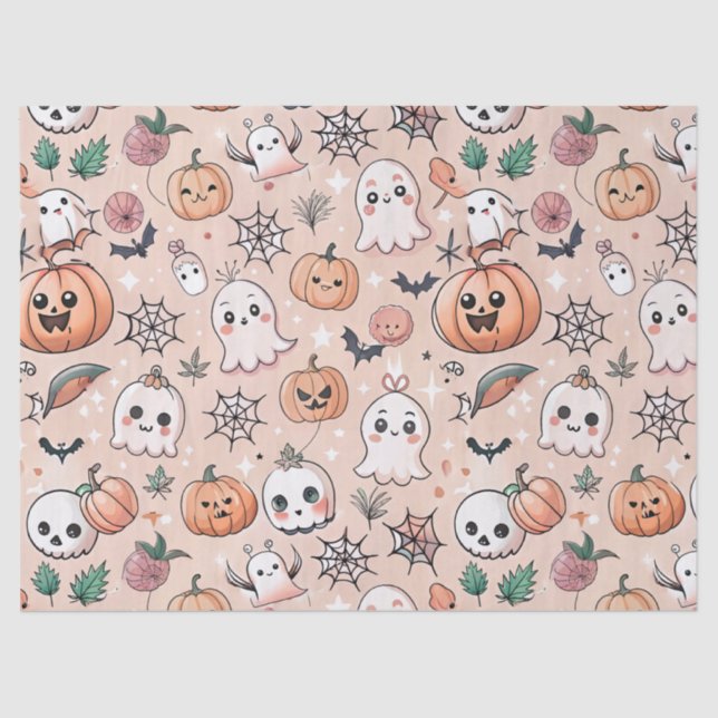 Halloween Doodle Pattern mit Ghosts & Pumpkins 2 Seidenpapier (Vorderseite)