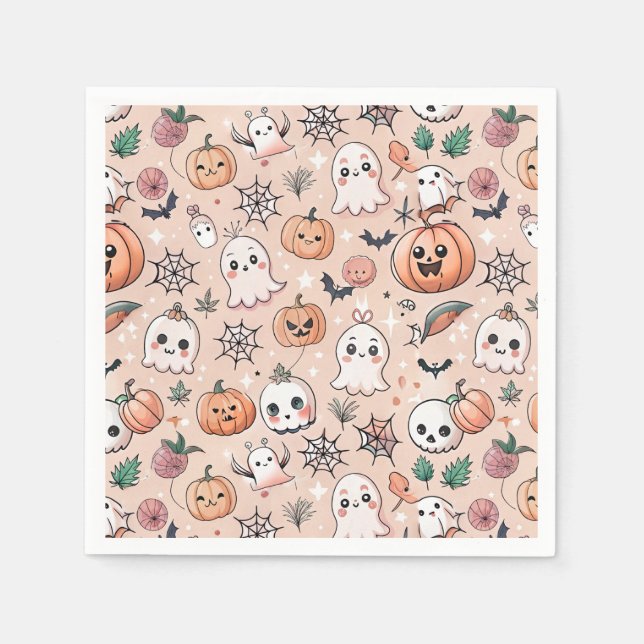 Halloween Doodle Pattern mit Ghosts & Pumpkins 2 Serviette (Vorderseite)
