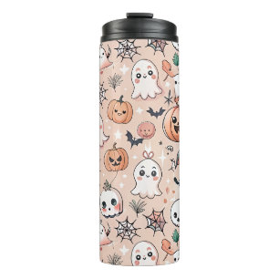 Halloween Doodle Pattern mit Ghosts & Pumpkins 2 Thermosbecher
