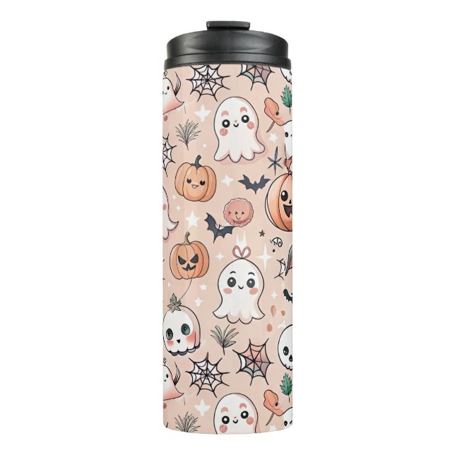 Halloween Doodle Pattern mit Ghosts & Pumpkins 2 Thermosbecher (Vorderseite)