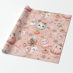 Halloween Doodle Pattern mit Ghosts & Pumpkins Geschenkpapier