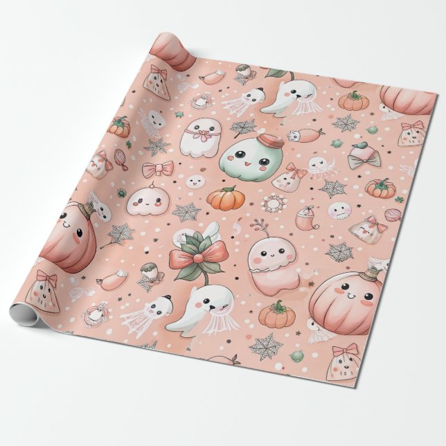 Halloween Doodle Pattern mit Ghosts & Pumpkins Geschenkpapier (Ungerollt)