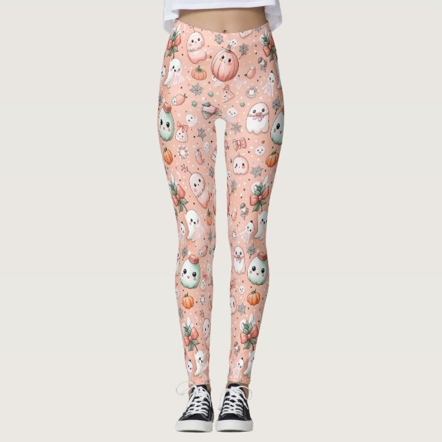 Halloween Doodle Pattern mit Ghosts & Pumpkins Leggings (Vorderseite)
