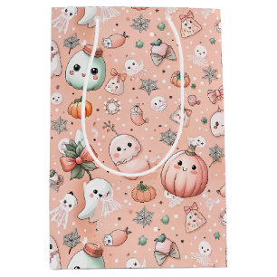 Halloween Doodle Pattern mit Ghosts & Pumpkins Mittlere Geschenktüte
