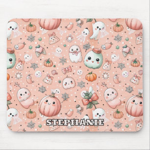 Halloween Doodle Pattern mit Ghosts & Pumpkins Mousepad