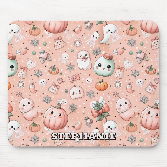 Halloween Doodle Pattern mit Ghosts & Pumpkins Mousepad (Vorne)