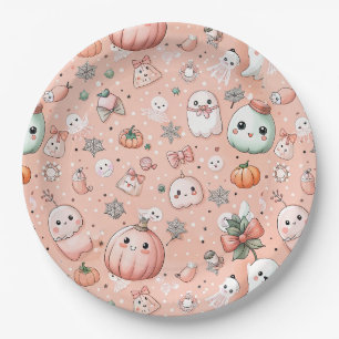 Halloween Doodle Pattern mit Ghosts & Pumpkins Pappteller