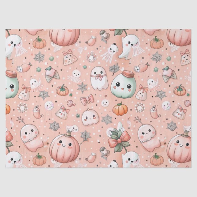 Halloween Doodle Pattern mit Ghosts & Pumpkins Seidenpapier (Vorderseite)