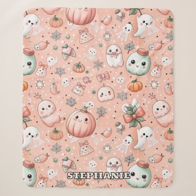 Halloween Doodle Pattern mit Ghosts & Pumpkins Sherpadecke (Vorderseite)