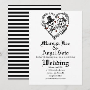 Halloween-Doodle-Skelett-Hochzeitspaar Einladung