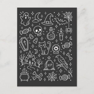 Halloween-Doodle zurück Postkarte