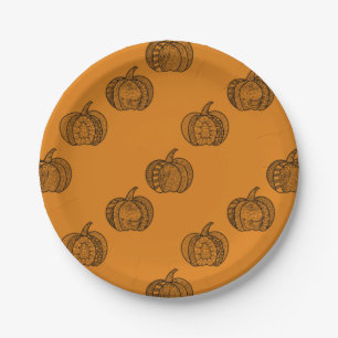 Halloween Doodles boho zentwinkeln Kürbis Herbst Pappteller