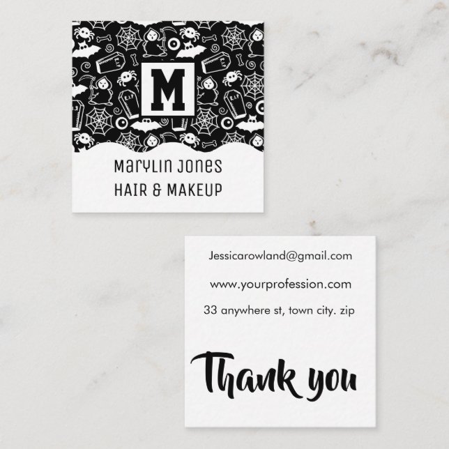 HALLOWEEN DOODLES PATTERN QUADRATISCHE VISITENKARTE (Vorne/Hinten)
