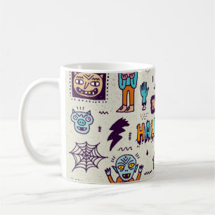 Halloween Doodles, wackeliger Cartoon nahtloses Se Kaffeetasse