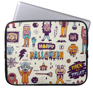 Halloween Doodles, wackeliger Cartoon nahtloses Se Laptopschutzhülle