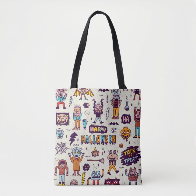 Halloween Doodles, wackeliger Cartoon nahtloses Se Tasche (Vorderseite)