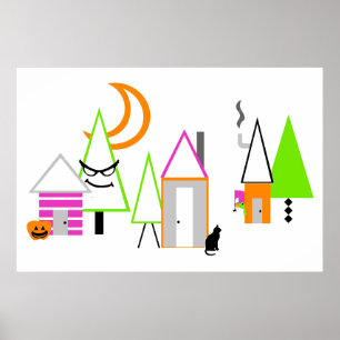 Halloween-Dorf individuell in Schwarz, Orange und Poster