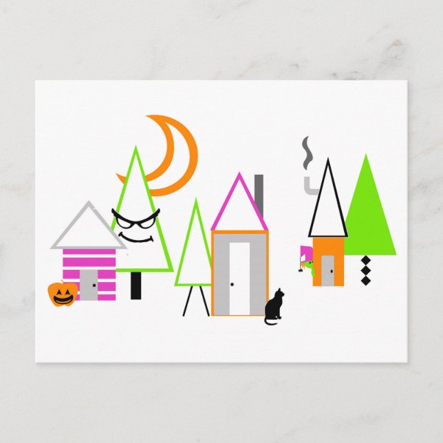 Halloween-Dorf individuell in Schwarz, Orange und  Postkarte (Vorderseite)