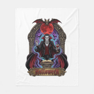 Halloween Dracula Roter Mond Fledermäuse Schädel_1 Fleecedecke