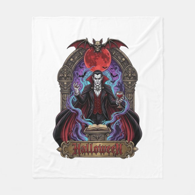 Halloween Dracula Roter Mond Fledermäuse Schädel_1 Fleecedecke (Vorderseite)