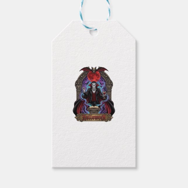 Halloween Dracula Roter Mond Fledermäuse Schädel_1 Geschenkanhänger (Vorderseite)