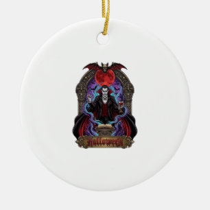 Halloween Dracula Roter Mond Fledermäuse Schädel_1 Keramik Ornament