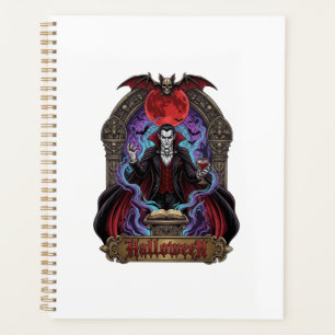 Halloween Dracula Roter Mond Fledermäuse Schädel_1 Planer