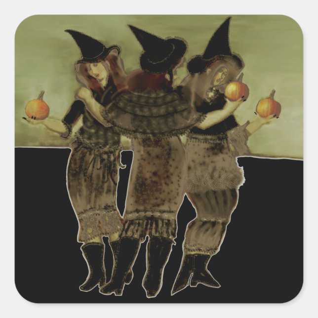 Halloween Drei Hexen Quadratischer Aufkleber (Vorderseite)