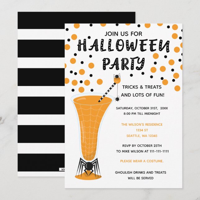 Halloween Drinks und Leckereien Halloween Einladung (Vorne/Hinten)
