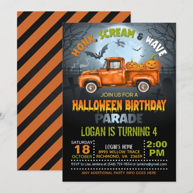 Halloween Drive by Birthday Parade Einladung (Vorne/Hinten)