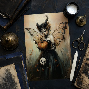 Halloween Dunkle Fee mit Kürbis und Totenkopf  Seidenpapier