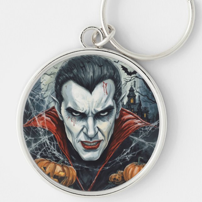 Halloween, durstiger Vampir, Kürbisfeld Schlüsselanhänger (Vorne)