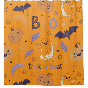 "Halloween-Duschvorhang – Kürbisse, Geister & Fled Duschvorhang
