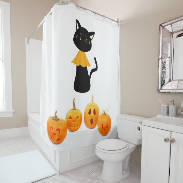 Halloween Duschvorhang Schwarze Katze (Beispiel)