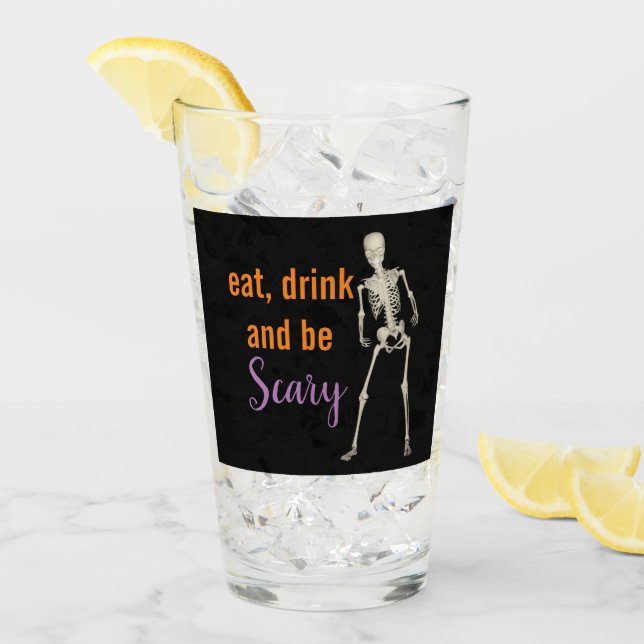 Halloween Eat Drink Beängstigend Skeletttrinken Glas (Vorderseite Ice)