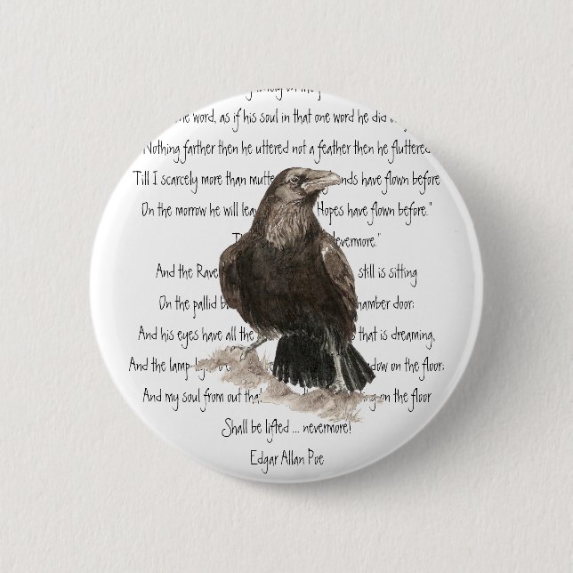Halloween, Edgar Allen Poe, Raven, Nevermore Button (Vorderseite)