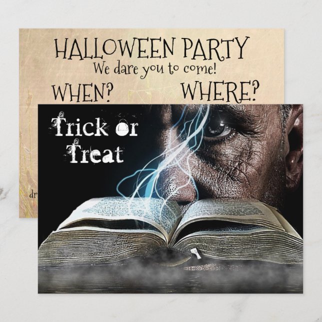 Halloween Éffrayant Yeux & Spell Livre Invitation (Devant / Derrière)