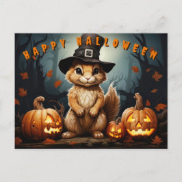 Halloween-Eichhörnchen in Hexenhut mit Kürbiskins Feiertagspostkarte