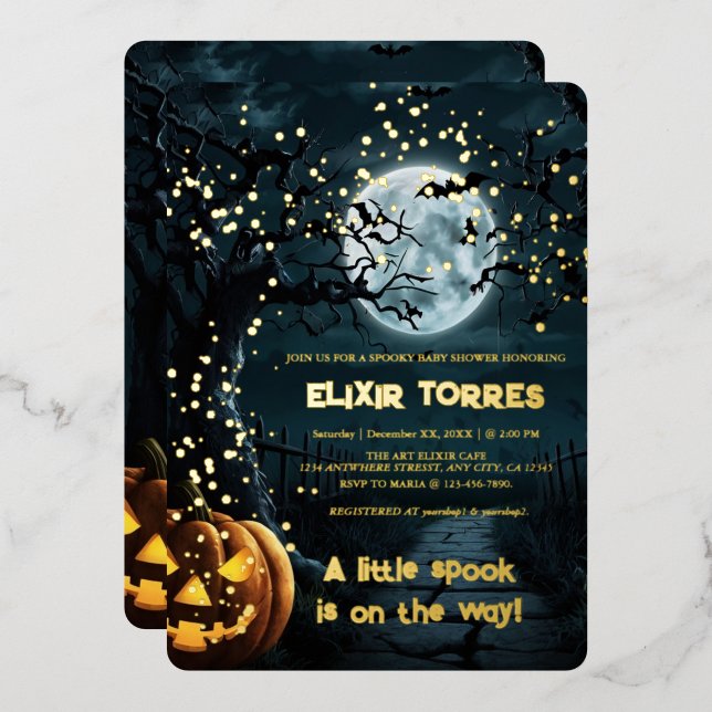 Halloween ein kleines Spook Pumpkin Baby Shower Fo Folieneinladung (Vorderseite/Rückseite)