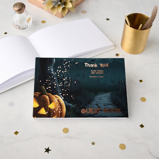 Halloween ein kleines Spook Pumpkin Baby Shower Fo Gästebuch (Vorderseite Offen)
