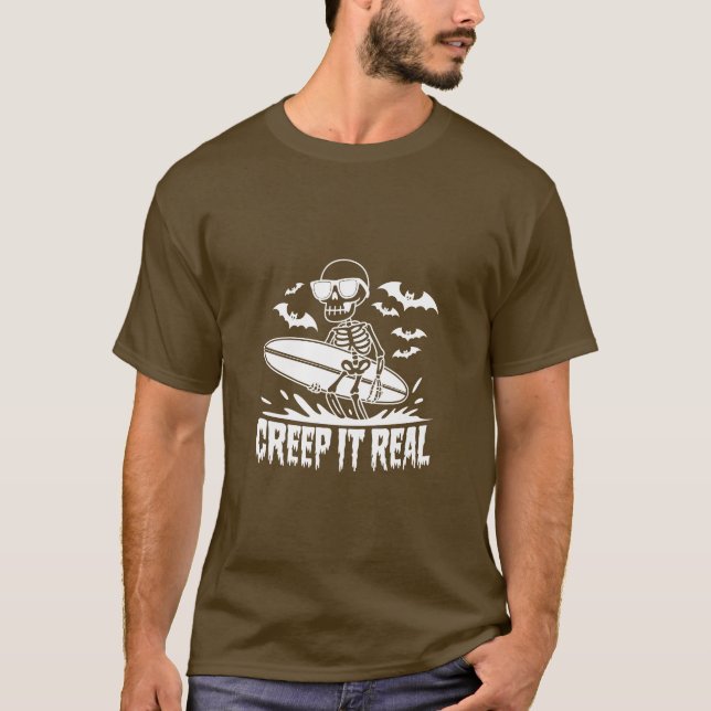 Halloween ein Skelettsurfboard mit Fledermäusen T-Shirt (Vorderseite)