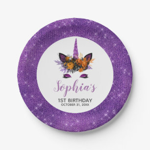Halloween-Einhorn-lila-glitzer-Geburtstagsfeier Pappteller