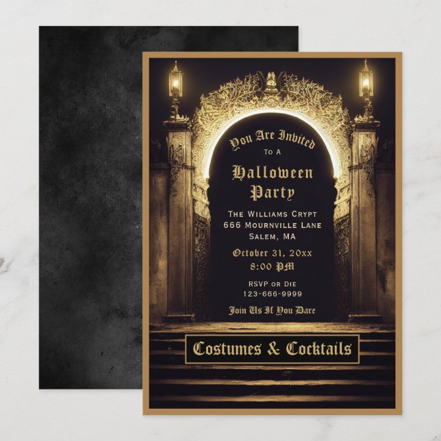 Halloween-Einladung gotische Kostüme und Cocktails Einladung (Vorne/Hinten)