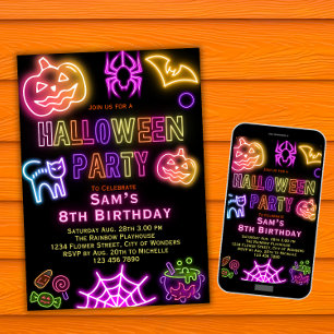 Halloween Einladung Kinder Neon Party