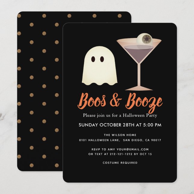 Halloween-Einladung von Boos & Booze Ghost Einladung (Vorne/Hinten)
