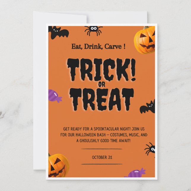 Halloween Einladungen, Trick or Treat Einladung (Vorderseite)