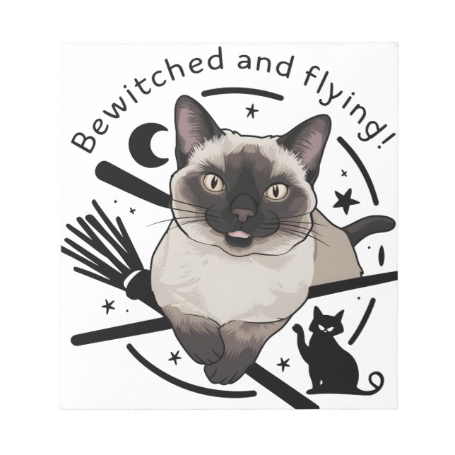 Halloween Elegance: Die fliegende siamesische Katz Notizblock (Vorderseite)