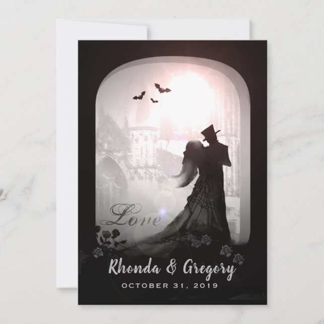Halloween Elegante Liebe Silhouette zusammen mit Einladung (Vorderseite)