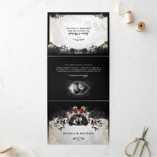 Halloween Elegante Rose - DETAILS & MENU UAWG Dreifach Gefaltete Einladung